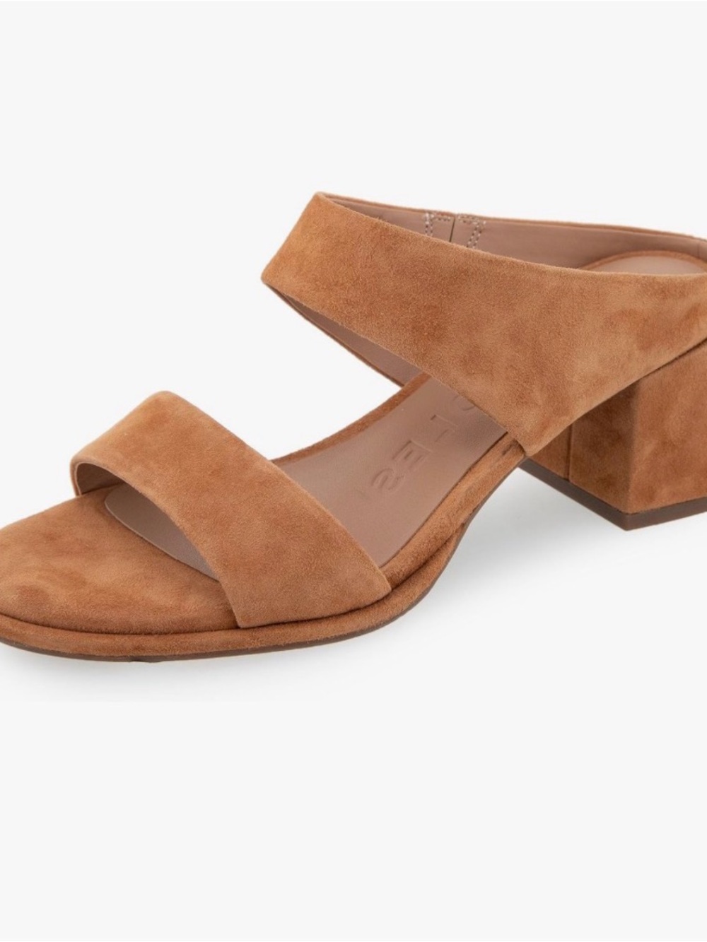 Suede Block Heel Slide Sandals in Tan Suede